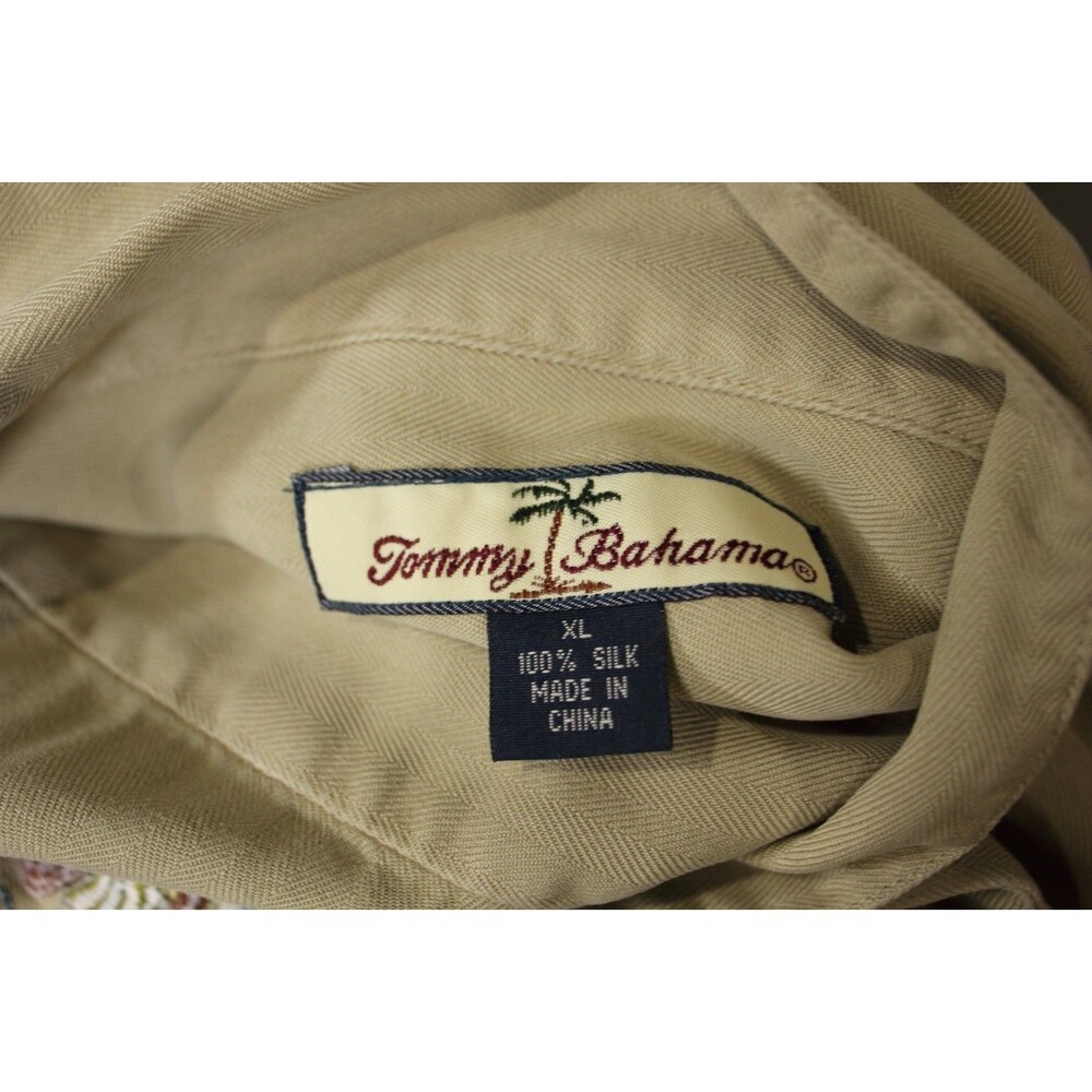 TOMMY BAHAMA 2004 HOLIDAY SURVIVAL KIT SHIRT Tan SILK Short Sleeve XL - Picture 8 of 10